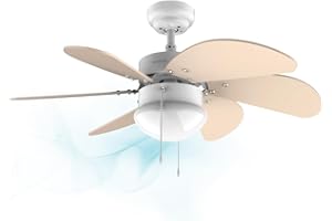 ‎CECOTEC Cecotec Deckenventilator EnergySilence 3600 Vision SunLight, 50 W, Durchmesser 92 cm, Lampe, 3 Geschwindigkeiten, 6 Umkehrbare Klingen, Sommer-/Winterfunktion, Zugschalter, Weiß/Gelb