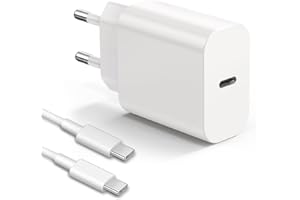 BOUGE 25W USB C Rapido Caricatore con 1.5m C a C Cavo Ricarica, Compatibile Con Samsung Galaxy S21/S21 Plus/S21 Ultra/S20/S20 5G/S20 Plus/S10 Plus/S9 Plus/Note 20/Note 10 Plus/A52/A72/i-Pad (White)
