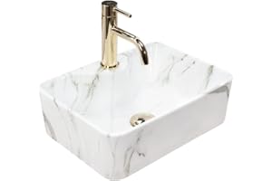 Rea VASQUE À POSER KELLY MINI AIAX SHINY Lavabo Salle de Bain 400 x 305 x 130 mm en Céramique (Blanc, imitation de marbre)