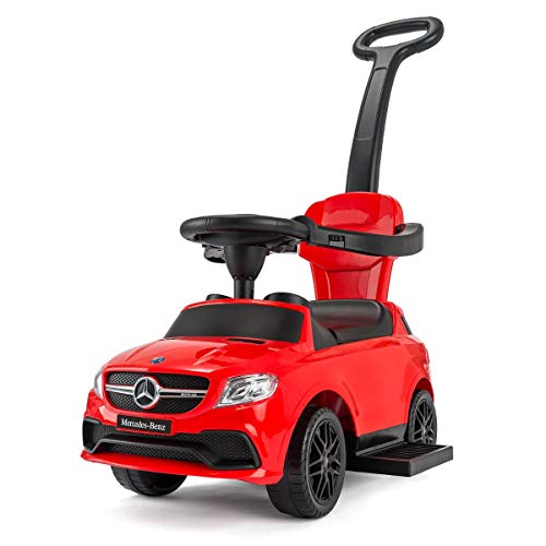Licensed Mercedes 3 In 1 Ride On Push Car, Toddler Learning Foot To Floor, Removable Parent Handle & Safety Bars, Music Steering Wheel, RideStar