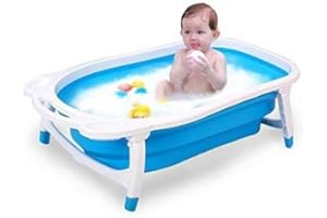 ALIZA Portable Collapsible Baby Bathtub | Newborn/Children/Infant Foldable Bathing/Shower Tub | Non-Slip | Safe | Space-Saving | Blue, Green, Pink