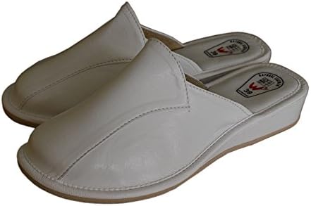 Womens Natural Calf Leather Slippers Clogs Mules (UK 4/EU 37, 1/White)