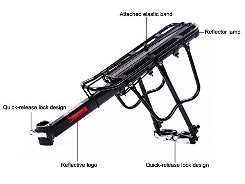 West Biking 3 Schnellspanner Fahrrad gepäckträger max Belastung 50kg mit Reflektor einstellbar Alu Schwarz, weiß - 4