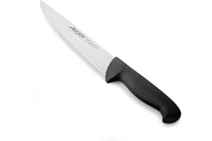 Arcos Cuchillo Carnicero con Hoja Acero Inoxidable Nitrum 200 mm. Cuchillo Cocina Profesional Cortar Carne, Pescado y Verduras. Mango ergonómico polioximetileno. Serie 2900. Color Negro.