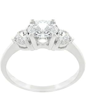 Rhodinierter Dreierring Verlobungsring klaren Cubic Zirkonia Krappenfassung silber