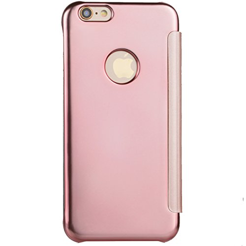 WeLoveCase Funda Tapa iPhone 6S Espejo Carcasas iPhone 6 R  gido Fundas Moviles PC Dura Cubierta Protecci  n Flip Cover Folio Case Resistente Piel Funda de Cuero para Apple iPhone 6 6S Oro Rosa