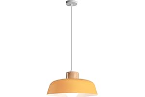 HJXDtech Lampe à suspension en métal rond simple et moderne nordique, Grand plafonnier E27 finition bois, Lumière suspendue de couleur vive pour salon de chambre à coucher de cuisine (Jaune)