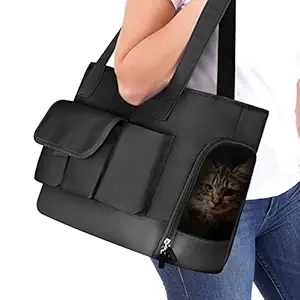 Cat Carrier, Dog Carrier, Pet Carrier, Foldable Waterproof Premium PU Leather Canvas Dog Purse, Portable Bag Carrier For Small to Medium Cat and Small Dog, Airline Approved Soft-Sided Travel Carrier