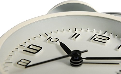 VLike Doppelglockenwecker mit Nachtlicht, großes Zifferblatt von 4 Zoll, Analog Quarzwecker mit lautem Alarm,kein Ticken, geräuschlos lautlos wecker(weiß) - 4