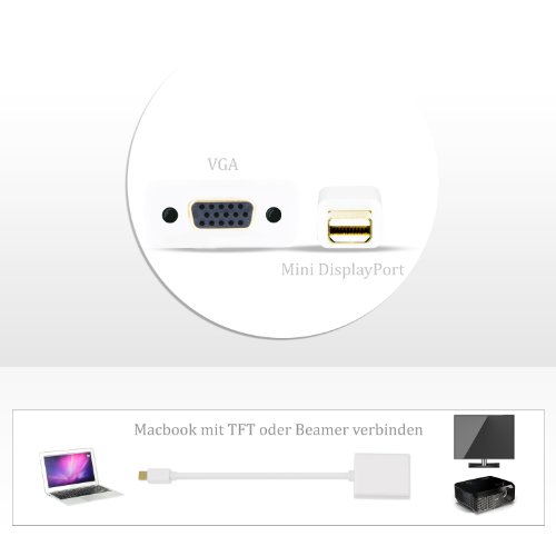 Mini DisplayPort auf VGA Adapter/Konverter – MacBook Pro & MacBook Air – Apple Produkte / PC Grafikkarten – Full HD - 3