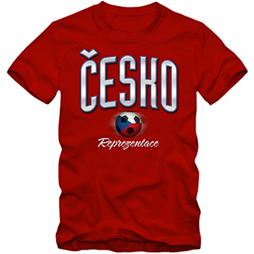 Herren Fußball T-Shirt Tschechien Cesko Football EM Trikot Frankreich, Farbe:rot;Größe:XL