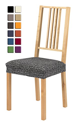 SCHEFFLER-HOME Natura Sitzhussen 2 Stück, Stretch-Sitzbezug elastische moderne Husse, Dekoration Sitz-Abdeckung aus Elastik-Stoff mit Gummiband für universelle Passform, bi-elastic Spannbezug, melierte Muster - Weiß-Schwarz