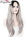 K'ryssma® Grey Ombre Black Roots Natural Straight Soft Hair Synthetic Lace Front Wig for Women Natural Looking Full Wig Half Hand Tied Heat Safe 22 inch