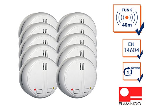 Preisvergleich Produktbild 10er Set Vernetzbare Funk Rauchmelder, 85dB, Testtaste, inkl. Batterie, FA21RF