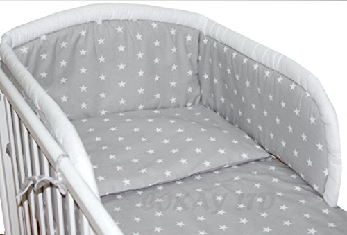 3pcs Baby Bedding Set to fit Cot Bed (140 x 70cm) GREY STARS