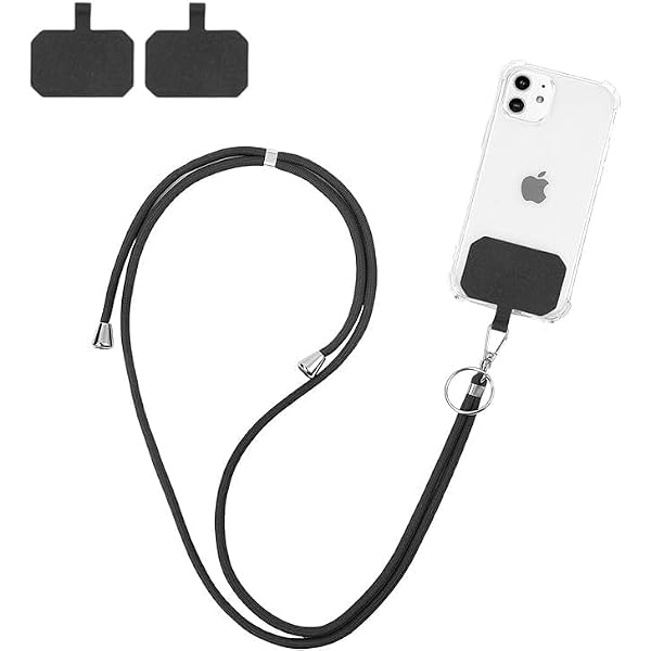 Cordon Téléphone Portable Réglable Avec Patch - Lanière Bandoulière Pour Smartphone - Perles Cristal Noir Et Blanc