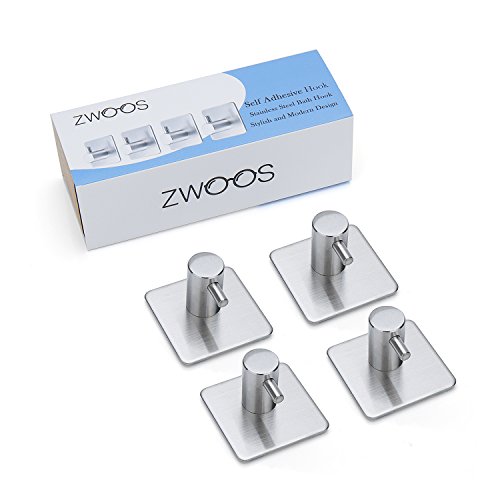ZWOOS 4 Stk Selbstklebender Haken 3M Aufkleber Kleiderhaken Edelstahl Rostfrei Bad und Küche Handtuchhalter Kleiderhaken - 4