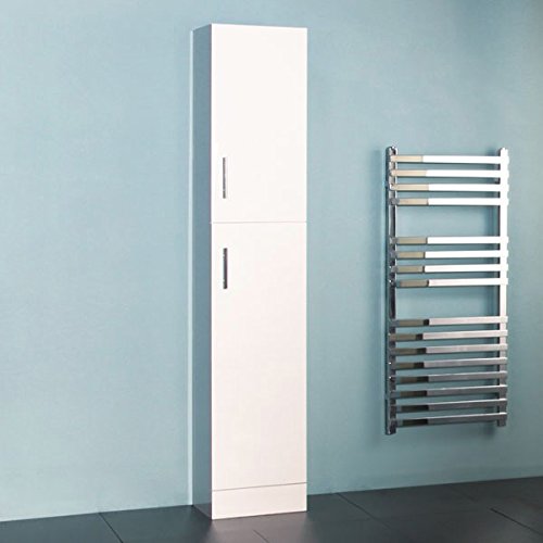 Bathroom Cabinet Tall Storage Unit - White Modern Design - Hi-gloss Floor Standing Cabinet with Doors (Dimensions - Height: 1900mm, Width: 352mm, Depth: 330mm * Internal Shelving: 320mm x 285mm)