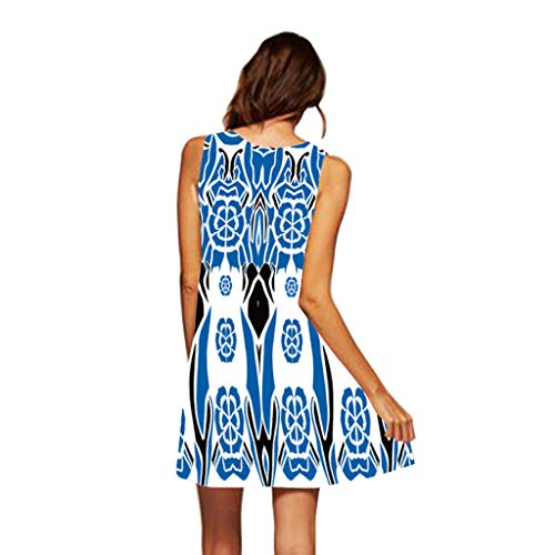 Robes Vintage,Daysing Robe Courte d'Été Sans Manches Boho Pour Femme d'Été à La Mode Vintage Et à La Mode Vintage Robe Femme de Soirée Cocktail en Dentelle Courte Devant Longue Derrière Col Rond sans