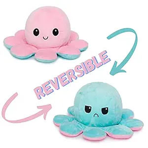 AudboT Octopus Soft Toy for Kids | Stuffed Animal Plush Soft Toy for Babies | Plushie Reversible Mini Octopus for Boys and Girls with Double Sided Flip Octopus (Baby Pink / SkyBlue) Colour 12CM.