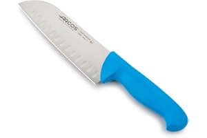 Arcos Serie 2900 - Cuchillo Santoku con Alveolos - Hoja de Acero Inoxidable NITRUM de 180 mm - Mango inyectado en Polipropileno Color azul