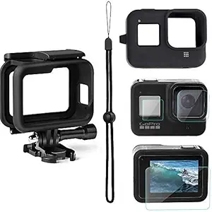 Adofys Accessories Kit for GoPro Hero 8 Black with Protective Housing mount + Ultra Clear Tempered Glass Screen Protector + Lens Protector + HD Front Display Lens Protector + Silicone Rubber Protective Case