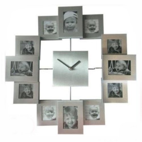 Fotouhr SILBER 12 für Fotos Bilderuhr Collage Uhr Bilderrahmen Wanduhr Uhr Neu