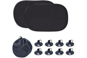 AIMEKE Tendine Parasole Auto Bambini Universali Protezione UV Parasole Auto Set 2 Tendine Parasole Finestrino Posteriore con 8 Ventose e Custodia 50 × 30cm(Nero)