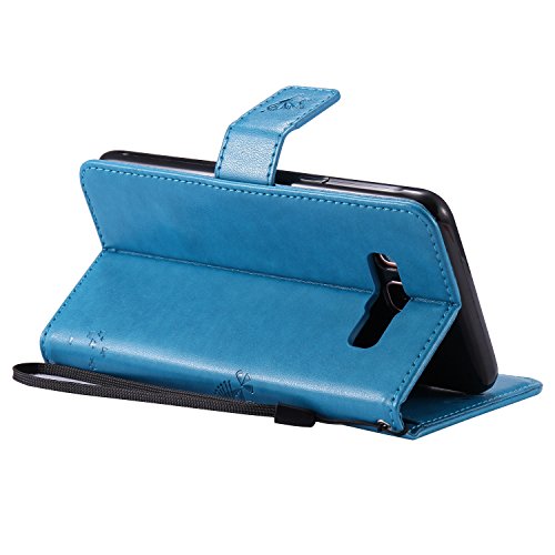 Samsung Galaxy J5 2016 Hülle Blau im Retro Wallet Design,Cozy Hut Samsung Galaxy J5 2016 Hülle Leadertasche Premium Lederhülle Flip Case im Bookstyle Folio Cover Kartenfächer Magnetverschluss und Standfunktion Leder Schale Etui für Samsung Galaxy J5 2016 / SM-J510 5,2 Zoll Handytasche Schutzhülle Katzen und Bäume Muster – blau - 3