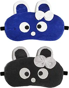 JUZZII Velvet Cute Baby Doll Sleeping Eye Shade Mask for Women Girls Kids Boys - (Blue- Black) Model-No.52-50