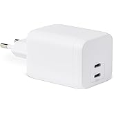 Amazon Basics USB-C Nano GaN Fast Charging Wall Charger, 65W and 2 Ports for Laptops, Tablets and Phones, White