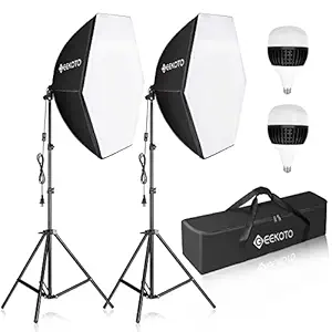 GEEKOTO Softbox Photography Lighting Kit: Professional Studio Continuous Lighting Equipment with 85W 5400K E27 Socket & 2 Reflectors 50 x 70 cm & 2 Bulbs for Filming Studio Lighting