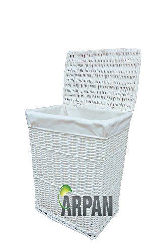 Arpan Rattan-Wäschekorb mit Auskleidung, mittlere Größe, Weiß - 2