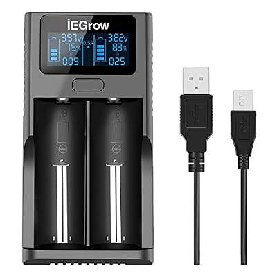 iEGrow Chargeur Piles, iEGrow LCD Chargeur de Batterie pour 18650, 26650, 18500, 18350, 17670, 17500, 16340, 14500, 10440 3.7V Rechargeable Batteries au Lithium