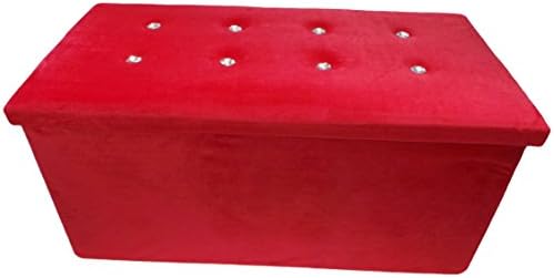Red Double Velvet Diamante Ottoman Toy Folding Storage Box Seat Pouffe Stool Bench Chest Footstool Living Room Collapsible