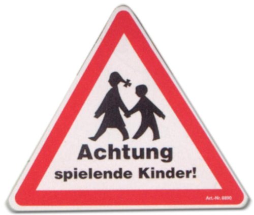 Hinweisschild - Achtung spielende Kinder - Kind Schild Warnschild Spielplatz Spielstraße Spielstrasse Warnzeichen Arbeitssicherheit Türschild Tür Kunststoff Kunststoffschild Geschenk Geburtstag T-Shirt