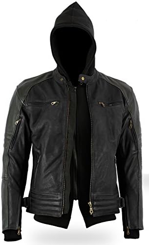Bikers Gear The Craig Motorcycle Jacket Nubuck Waxed Cowhide Leather RemovableHoodie with 5 Point Armour CE 1621-1 3XL, Full Black, Size UK46 EU56