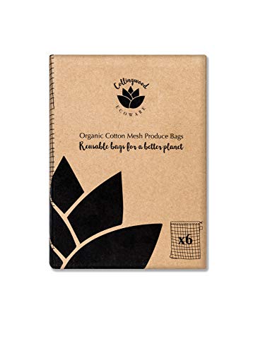 Collingwood Ecoware Maschenbeutel, Bio-Baumwolle, wiederverwendbar, 6 Stück, Zero-Abfallnetz, für Obst und Gemüse - Aufbewahrung und Organisation für Lebensmitteleinkauf.