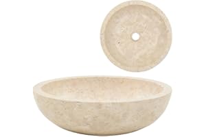 HOMIUSE Waschbecken 40x12 cm Natürlicher Marmor Creme Waschtisch Aufsatzwaschbecken Badunterschrank Waschbecken Waschbecken GäSte Wc Flusssteine Waschbecken Steinwaschbecken Rund und Glatt