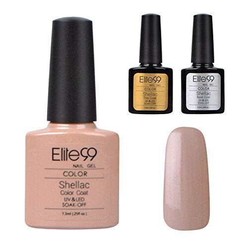 Elite99 Shellac UV LED Gel auflösbarer Nagellack nude/Nude Beige +Base Coat+ Top Coat , Nagelgel Farbgel Farblack (3 x 7.3ml)