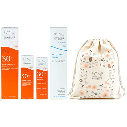 Laboratoires de Biarritz Alga Maris LSF30 - Juego de protectores solares para cuerpo completo, crema facial Alga Maris LSF30, barra de sol Alga Maris LSF50, bálsamo labial Alga Maris LSF30