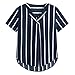Produktbild Fuibo Damen Bluse Elegant V-Ausschnitt Polka Striped Print Kurzarm Top Bluse Langarm Baumwolle Casual Oberteil Lose Langarmshirt Vintage Tunika Hemd T-Shirt (L, Navy)