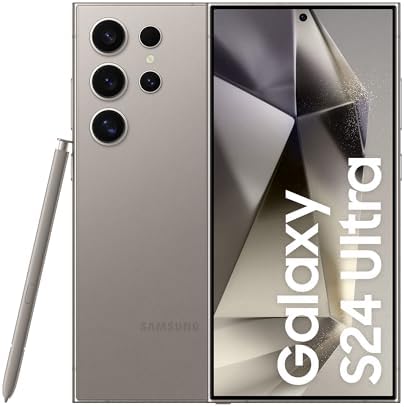 Samsung Smartphone Galaxy S24 Ultra AI, telefono cellulare Android senza contratto, 12 GB RAM/256 GB, fotocamera da 200 MP, penna S, batteria a lunga durata, grigio titanio, 3 anni