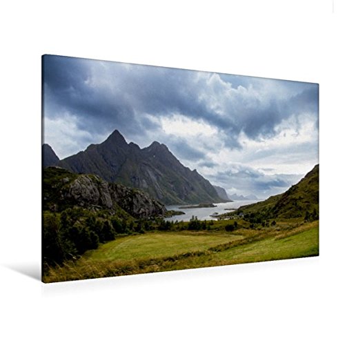 Premium Textil-Leinwand 120 cm x 80 cm quer, Fjorde der Lofoten | Wandbild, Bild auf Keilrahmen, Fertigbild auf echter Leinwand, Leinwanddruck: Saupstad, Lofoten, Norwegen (CALVENDO Orte)