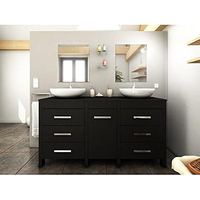 Générique Meuble de salle de bain ERINA double vasque 150 cm Noir - L 150 x l 46 x H 82