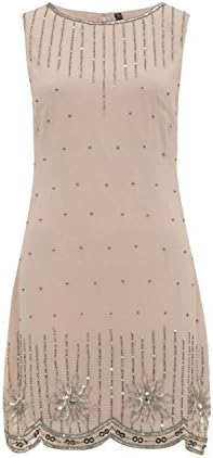 Womens 1920's Gatsby Flapper Style Blush Pink Snowdrop Sequin Beaded Embellished Shift Dress (10)