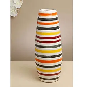 HomeStop IVY Large Ceramic Vase Colorful Stripes (206449691,Mixed_Darks,Free Size)