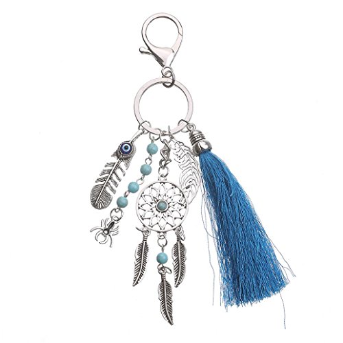 Ouneed® Attrape Reve Plumes Freange Porte Cle (Bleu)