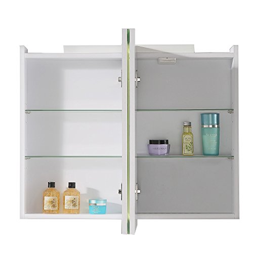 Eurosan 2-türiger Spiegelschrank, Integrierte LED-Frontbeleuchtung, Breite 80 cm, Weiß, London, L80 - 2