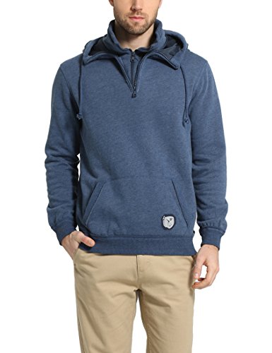 Lower East Felpa con cappuccio da uomo, chiusura zip a contrasto e cappuccio foderato, Navy, L